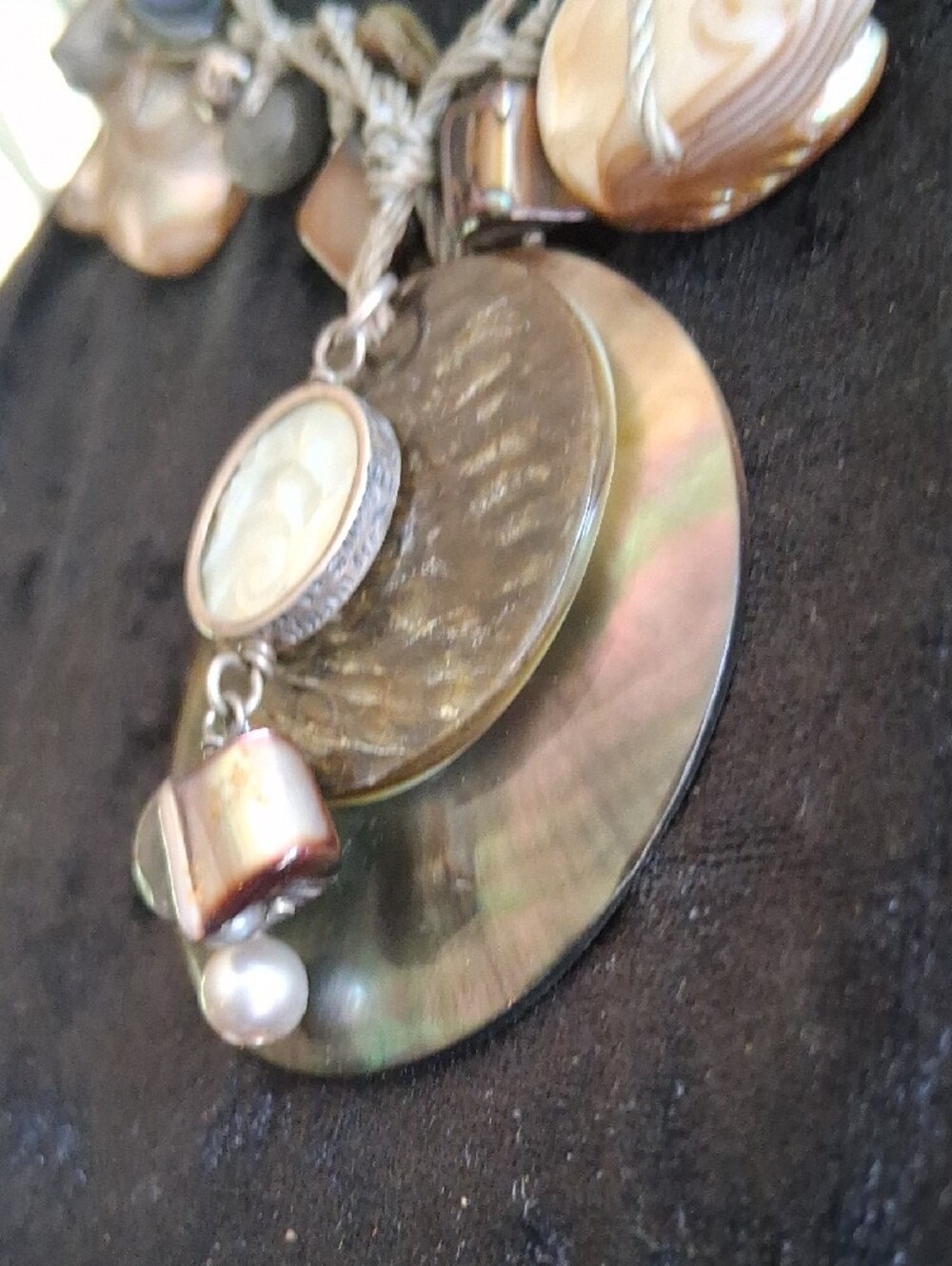 Silpada Boardwalk Iridescent Shell & Pearl & 925 Drop Pink and Brown 20+2 - Picture 6 of 12